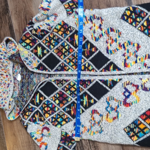 On Blue Aztec Long Hooded Cardigan Sweater Size Small Multicolor Rainbow - Picture 12 of 13